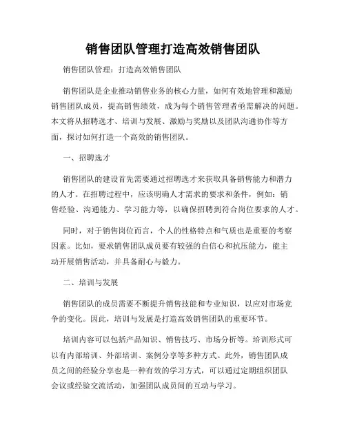 销售团队管理打造高效销售团队
