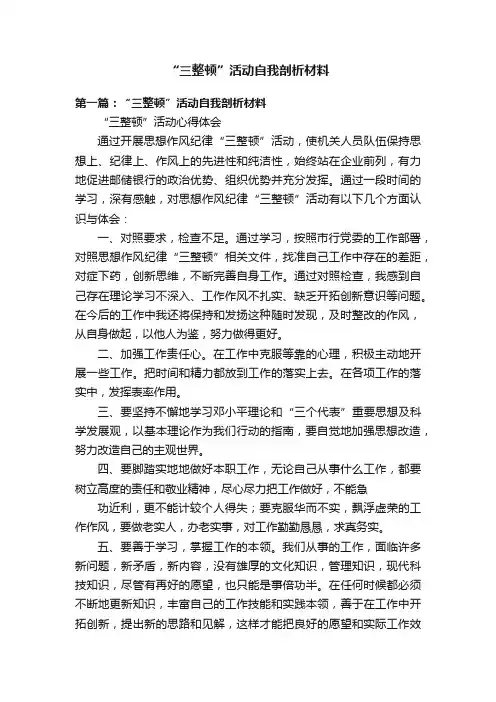“三整顿”活动自我剖析材料