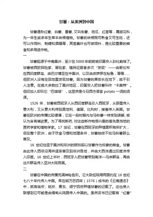 甘薯：从美洲到中国