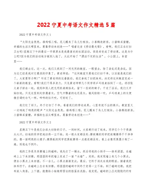 2022宁夏中考语文作文精选5篇