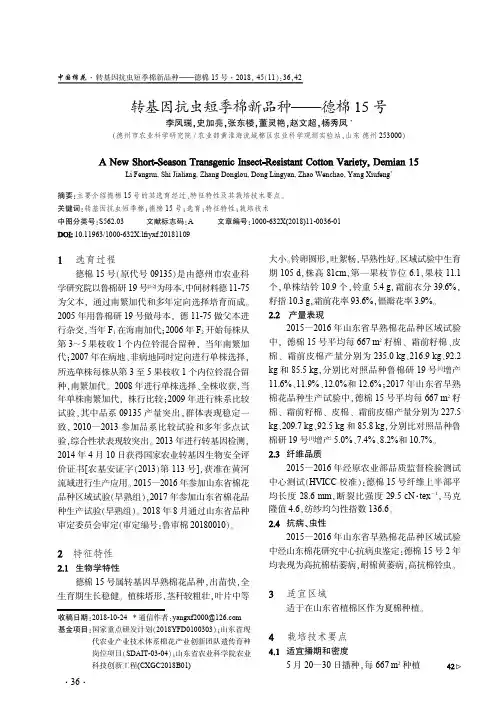 转基因抗虫短季棉新品种——德棉15号