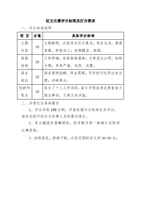 征文比赛评分标准及打分要求