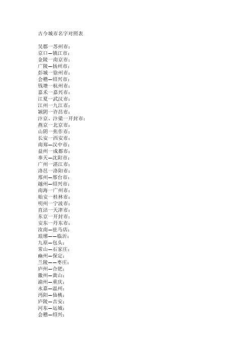 古今城市名字对照表