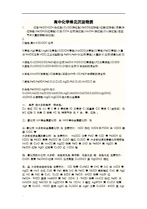 初、高中化学沉淀及颜色