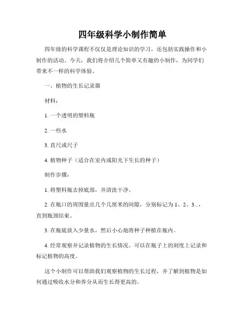 四年级科学小制作简单