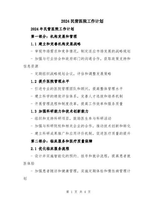 2024民营医院工作计划