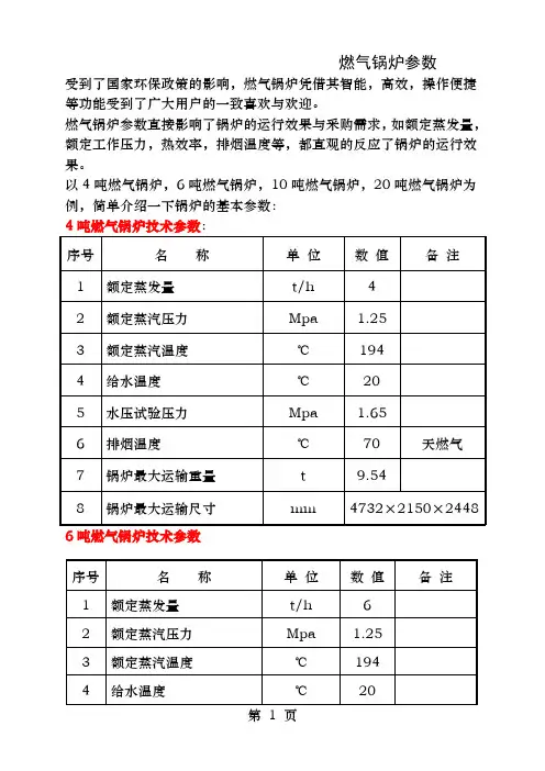 燃气锅炉参数