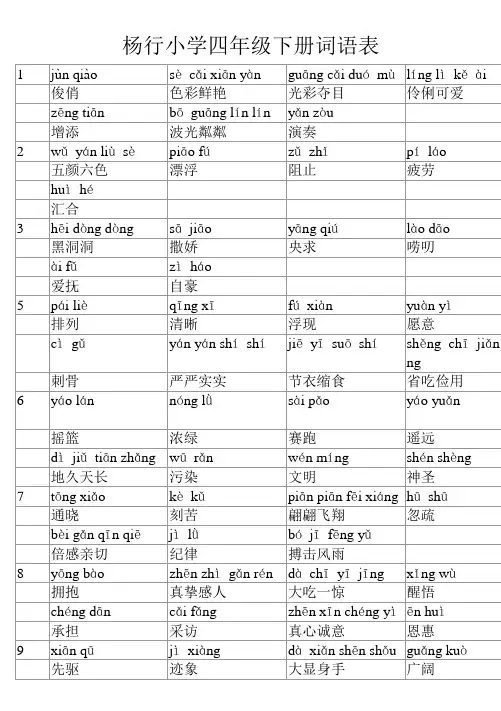 沪教版小学四年级下册词语表