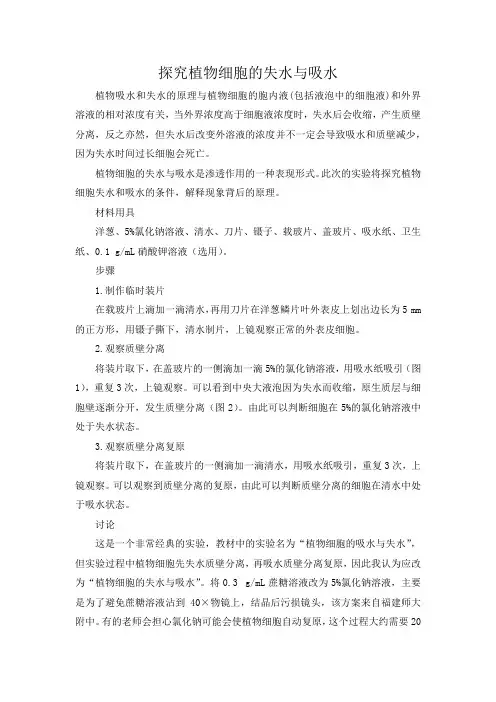 探究植物细胞的吸水和失水