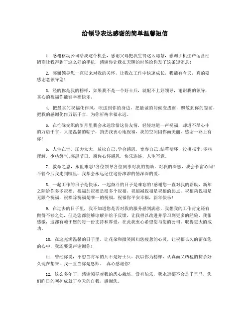 给领导表达感谢的简单温馨短信