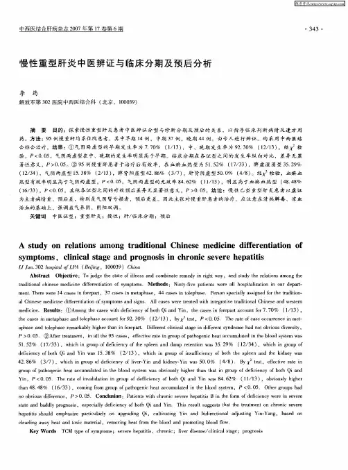 慢性重型肝炎中医辨证与临床分期及预后分析