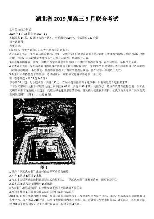 湖北省2019届高三3月联合考试——地理
