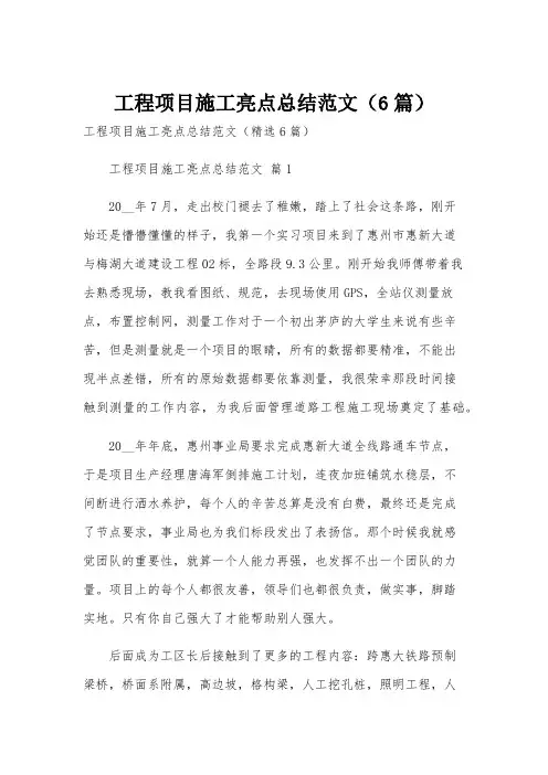 工程项目施工亮点总结范文(6篇)