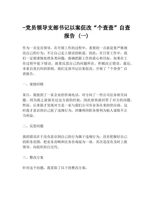 -党员领导支部书记以案促改“个查查”自查报告 (一)