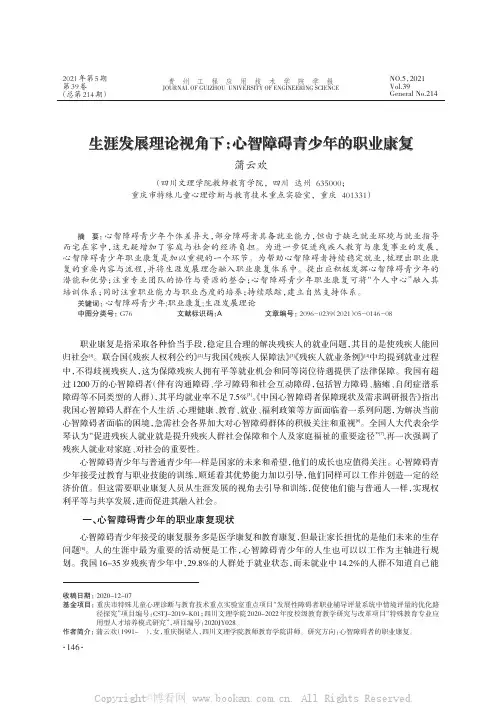 生涯发展理论视角下：心智障碍青少年的职业康复