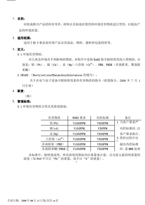 环境有害物质控制标准