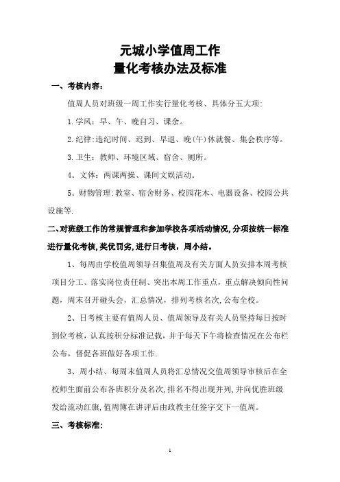 值周工作量化考核-标准