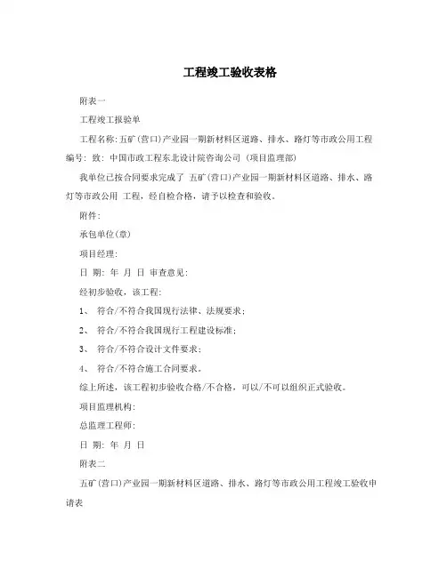 工程竣工验收表格