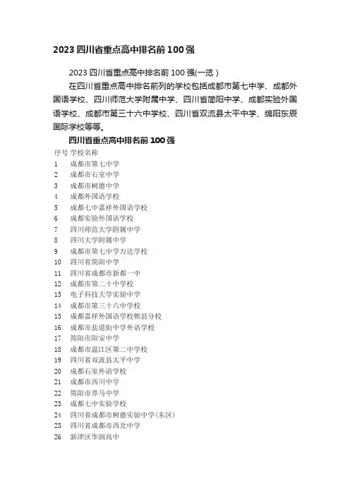 2023四川省重点高中排名前100强