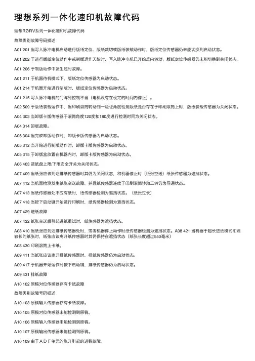 理想系列一体化速印机故障代码