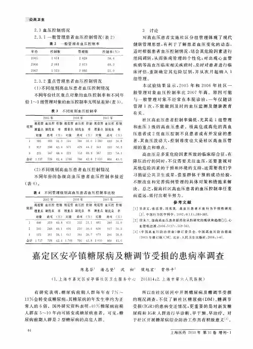 嘉定区安亭镇糖尿病及糖调节受损的患病率调查