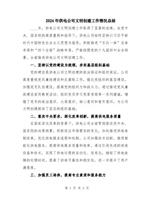 2024年供电公司文明创建工作情况总结