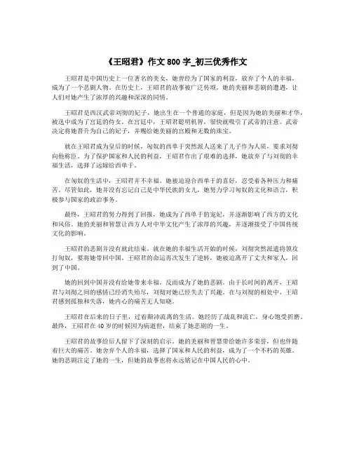 《王昭君》作文800字_初三优秀作文