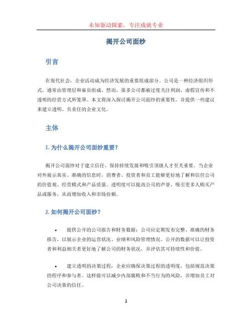 揭开公司面纱