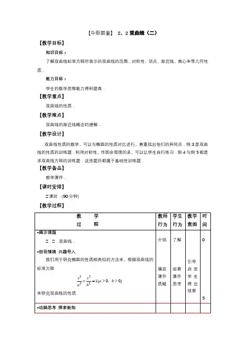 【中职教案】双曲线(二)