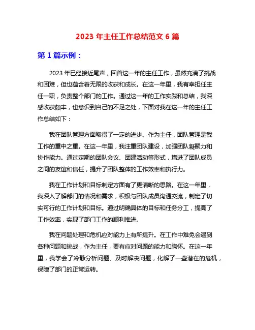 2023年主任工作总结范文6篇