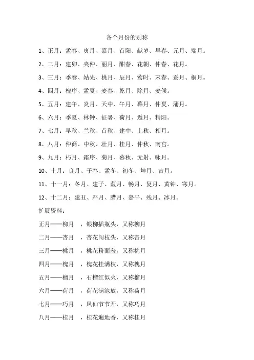 各个月份的别称