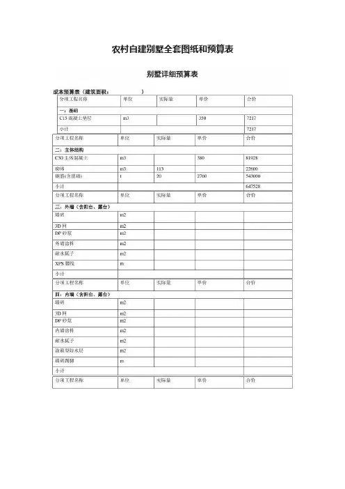 农村自建别墅全套图纸和预算表
