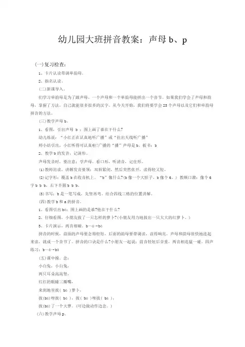 幼儿园大班拼音教案声母b p