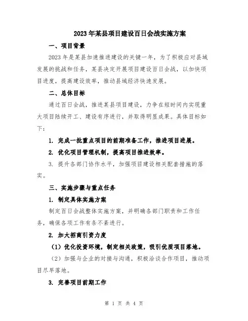 2023年某县项目建设百日会战实施方案