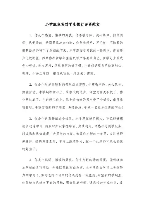 小学班主任对学生操行评语范文（2篇）