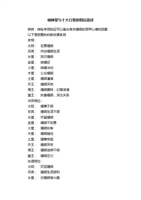 婚神星与十大行星的相位简述