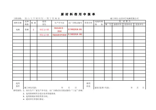 原材料准用申报单【范本模板】