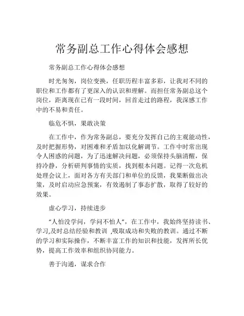 常务副总工作心得体会感想
