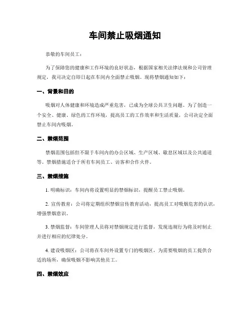 车间禁止吸烟通知