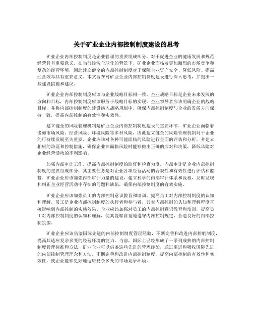 关于矿业企业内部控制制度建设的思考