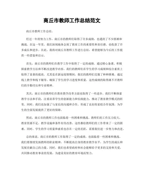 商丘市教师工作总结范文