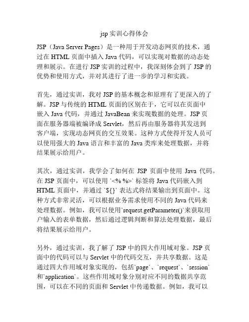 jsp实训心得体会