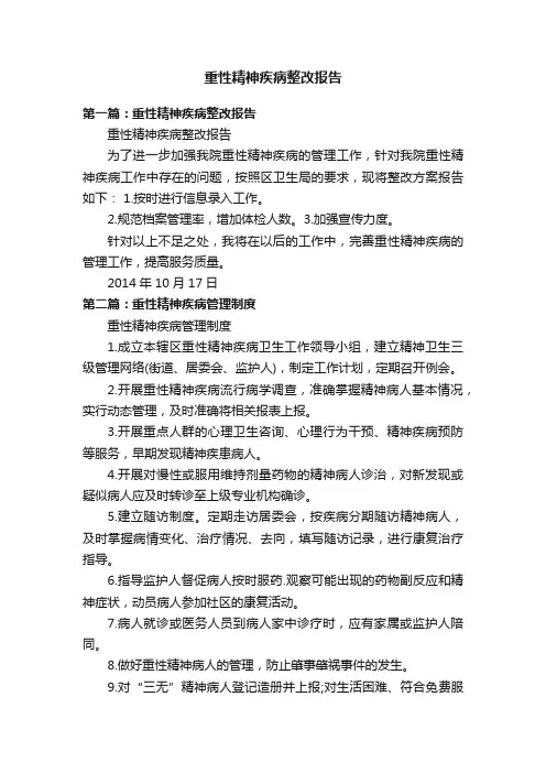 重性精神疾病整改报告