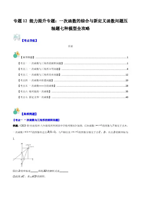 专题12 能力提升专题：一次函数的综合与新定义函数问题压轴题七种模型全攻略(解析版)