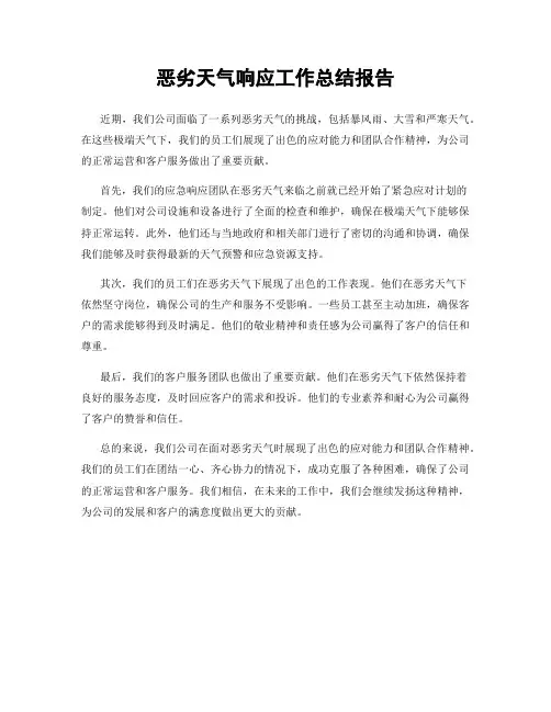 恶劣天气响应工作总结报告