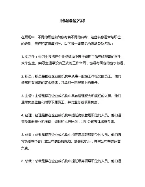 职场段位名称
