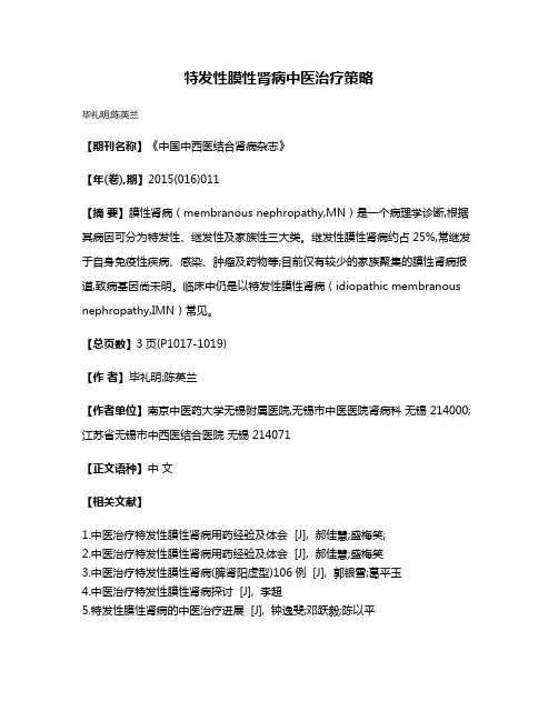 特发性膜性肾病中医治疗策略