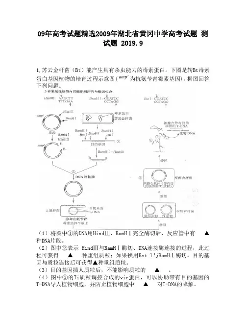 09年高考试题精选2009年湖北省黄冈中学高考试题