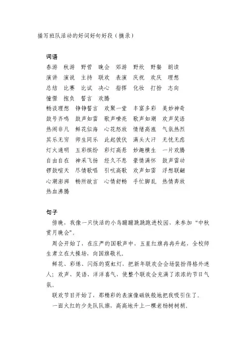 描写班队活动的好词好句好段（摘录）