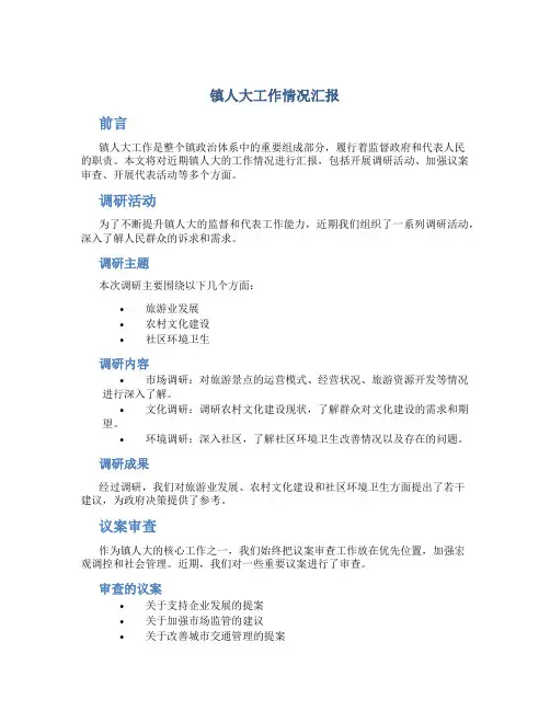 镇人大工作情况汇报